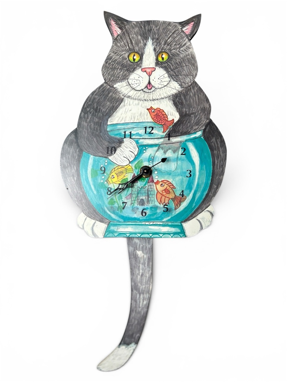 Cat with Fish Pendulum Wall Clock